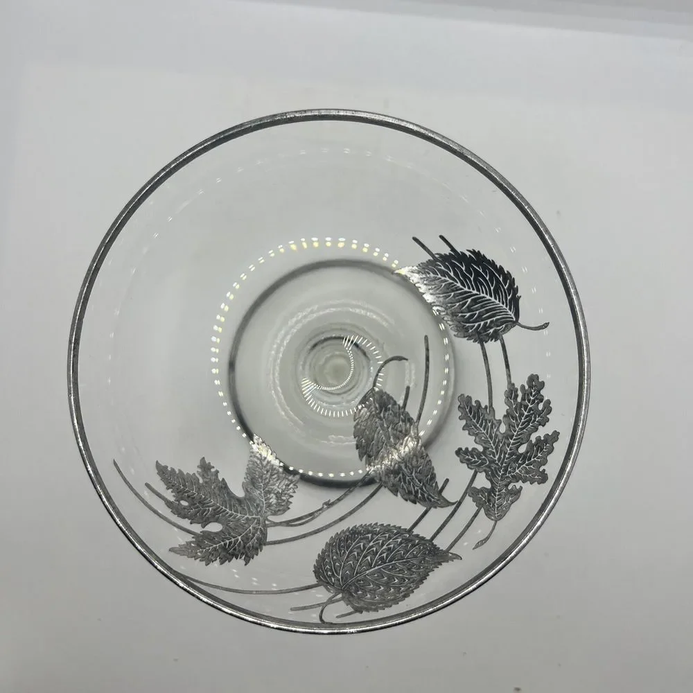 Mid Century Sterling Silver Overlay Crystal Cup Glass, Floral Silver Rims Design